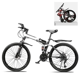 Ouumeis Folding Mountain Bike Ouumeis Folding Mountain Bikes 24 Inch 21 / 24 / 27 / 30 Speed Variable All Terrain Quick Foldable Adult Mountain Off-Road Bicycle High Carbon Steel Frame Double Shock Absorption, A, 27 Speed