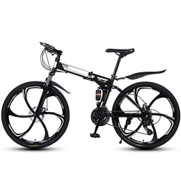 Ouumeis Folding Mountain Bike Ouumeis Folding Mountain Bikes 26 Inch 6 Cutter Wheels Men Women General Purpose All Terrain Adult Quick Foldable Bicycle High Carbon Steel Frame Variable Speed Double Shock Absorption, Black, 24 Speed