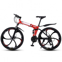 Ouumeis Folding Mountain Bike Ouumeis Folding Mountain Bikes 26 Inch 6 Cutter Wheels Men Women General Purpose All Terrain Adult Quick Foldable Bicycle High Carbon Steel Frame Variable Speed Double Shock Absorption, Red, 24 Speed