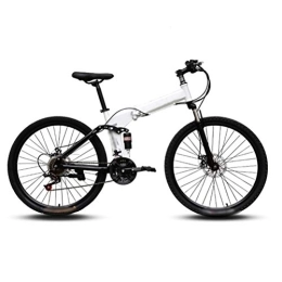 Ouumeis Folding Mountain Bike Ouumeis Mountain Folding Bicycle, 26-Inch 21-Speed Spoke Wheel with Variable Speed Double Shock Absorber Bicycle Mountain Folding Bicycle Fast Folding, Easy To Carry, White