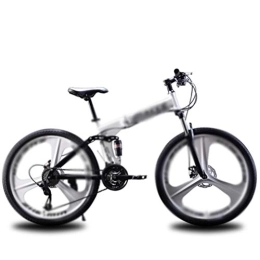 Ouumeis Folding Mountain Bike Ouumeis Mountain Folding Bike, 26-Inch Variable Speed Double Shock Absorber Bike Mountain Folding Bike Quickly Folds, Easy To Carry, Thickened Tubing, White