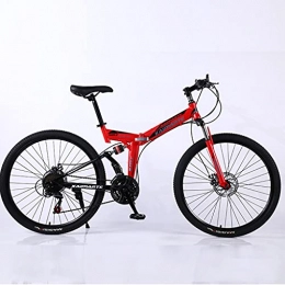 PBTRM Bike PBTRM 26 Inch Outdoor Road Bikes Folding Mountain Bike High Carbon Steel ​Foldable Soft Tail Double Shock Absorber Disc Brake Anti-Skid Outdoor Bicycle for Men And Women, Red, 21 speed