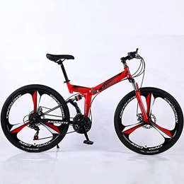 PBTRM Folding Mountain Bike PBTRM Folding Mountain Bike City Bike 24 Inch / 26 Inch, High-Carbon Steel Folding Frame, Double Shock Absorption Front And Rear, Double Disc Brakes, red, 24 inch / 26 inch