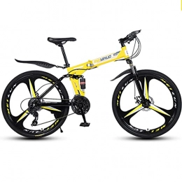 PBTRM Folding Mountain Bike PBTRM Outroad Bicycle Mountain Folding Bike 26 Inch 24-Speed Dual Disc Brakes Full Suspension Non-Slip for Adult Or Teens Women Men, Yellow