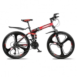peipei Folding mountain bike bicycle 24/26 double shock absorption one wheel variable speed racing cross country mountain bike-Three knives red_24*15(150-165cm)_30