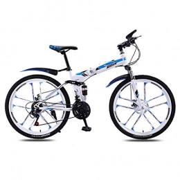 peipei Folding Mountain Bike peipei Folding Mountain Bike Bicycle Off Road Integrated Wheel for Men and Women Adult Variable Speed Double Damping Bicycle-White blue_30 Speed_China
