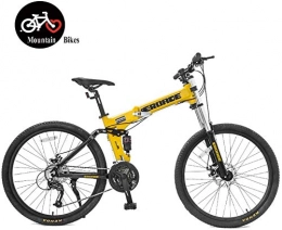 PLYY Folding Mountain Bikes, 26-Inch Dual-Suspension Mountain Bike, Adult 27-Speed Aluminum Frame Mountain Trail Bike, Men's Disc Brake All Terrain Mountain Bike,26 Inch Yellow,27 Speed