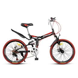 Creing Folding Mountain Bike Portable 22 Inch Bike 7 Speed Fold Bicycle Lightweight High Carbon Steel Frame For Adult, red
