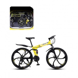 MYSZCWCF Bike Portable Mountain Bike, 26-inch Carbon Steel Folding Mountain Off-road Bike 21-speed, With Full Suspension Adult Gear Double Disc Brake Road Bike Adult Men And Women Bicycles ( Color : Yellow )