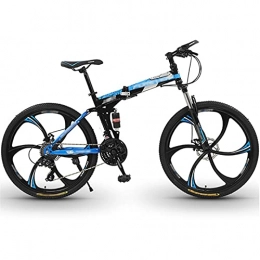 WPW Folding Mountain Bike Premium Mountain Bike - Foldable Bicycle for Boys, Girls, Men and Women - 21 Speed Gear, 26 Inch 6 Cutter Wheels (Color : 24-speed blue, Size : 24inches)