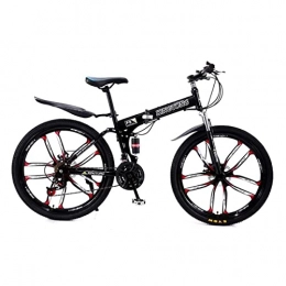 BaiHogi Folding Mountain Bike Professional Racing Bike, 26 inch Foldable Mountain Bike Carbon Steel 21 Speeds with Shock-Absorbing Front Fork Foldable Men MTB Bicycle for Men Woman Adult and Teens, Multiple Colors / Black