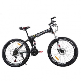 PXQ Folding Mountain Bike PXQ 24 Speed Off-road Disc Brake Mountain Bike Adult 26 Inch Folding Mountain Bike with Shock Absorber Front Fork, High Carbon Steel Soft Tail Bicycle, Black