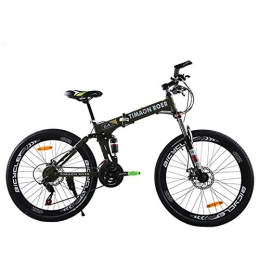 PXQ Bike PXQ 24 Speed Off-road Disc Brake Mountain Bike Adult 26 Inch Folding Mountain Bike with Shock Absorber Front Fork, High Carbon Steel Soft Tail Bicycle, Green