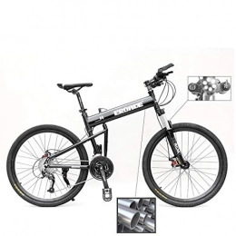 PXQ Folding Mountain Bike PXQ 26 Inch Adult Folding Mountain Bike Full Aluminum Alloy Frame and 5.5CM Wide Tire, SHIMANO M610 30 Speed Off-road Bicycle with Dual Disc Brake and Shock Absorber, Black