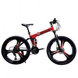 PXQ Folding Mountain Bike PXQ Adults Folding Mountain Bike 21 / 24 / 27 Speeds Dual Disc Brakes Double Shock Absorption Off-road Bicycle 24 / 26 Inch with High Carbon Soft Tail Frame, Red, A24Inch21S