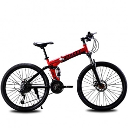 PXQ Bike PXQ Adults Folding Mountain Bike 21 / 24 / 27 Speeds Dual Disc Brakes Double Shock Absorption Off-road Bicycle 24 / 26 Inch with High Carbon Soft Tail Frame, Red, C26Inch21S