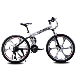 PXQ Folding Mountain Bike PXQ Adults Folding Mountain Bike 21 / 24 / 27 Speeds Dual Disc Brakes Double Shock Absorption Off-road Bicycle 24 / 26 Inch with High Carbon Soft Tail Frame, White, B24Inch27S