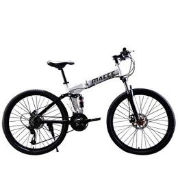 PXQ Folding Mountain Bike PXQ Adults Folding Mountain Bike 21 / 24 / 27 Speeds Dual Disc Brakes Double Shock Absorption Off-road Bicycle 24 / 26 Inch with High Carbon Soft Tail Frame, White, C26Inch27S