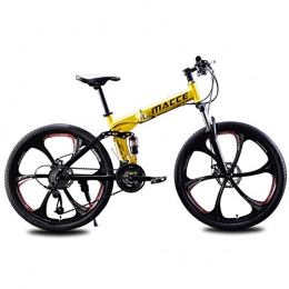 PXQ Adults Folding Mountain Bike 21/24 / 27 Speeds Dual Disc Brakes Double Shock Absorption Off-road Bicycle 24/26 Inch with High Carbon Soft Tail Frame,Yellow,B24Inch21S