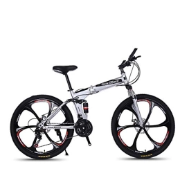 PXQ Folding Mountain Bike PXQ Adults Folding Mountain Bike 21 / 24 / 27 Speeds Off-road Bike 26 Inch Magnesium Alloy Wheel Bicycles with Shock Absorber Front Fork and Disc Brake, White3, 24S