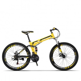 PXQ Bike PXQ Adults Folding Mountain Bike 26 Inch High Carbon Soft Tail Bicycle 21 / 27 Speeds Dual Disc Brakes Bicycle Commuter Bike, Yellow, 21Speed