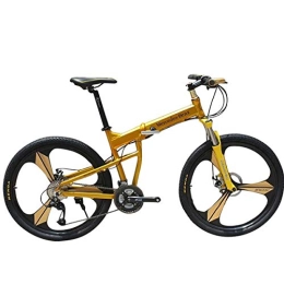 PXQ Bike PXQ Folding Mountain Bike 21 / 27 Speeds Disc Brake Off-road Bike 26 Inch Adults Aluminum Alloy Bicycles with Suspension Shock Absorber, Yellow, 21S