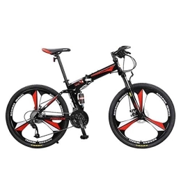 PXQ Folding Mountain Bike PXQ Mountain Folding Bike 26 Inch Adults Double Shock Absorber Soft Tail 27 Speeds Off-road Bicycles, Disc Brake and Full Suspension Fork, Red