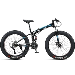 PY Folding Mountain Bike PY 24 inch Folding Mountain Bike with Full Suspension High Carbon Steel Frame, Mens Fat Tire Mountain Bik with 7 / 21 / 24 / 27 / 30 Speed, Double Disc Brake and 4-Inch Wide Knobby Tires / Black Blue / 24Inch 24S