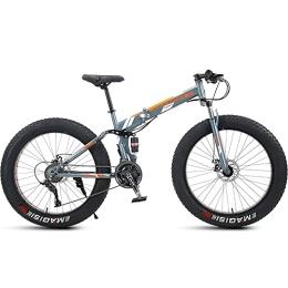 PY Bike PY 24 inch Folding Mountain Bike with Full Suspension High Carbon Steel Frame, Mens Fat Tire Mountain Bik with 7 / 21 / 24 / 27 / 30 Speed, Double Disc Brake and 4-Inch Wide Knobby Tires / Grey Orange / 24Inch 21