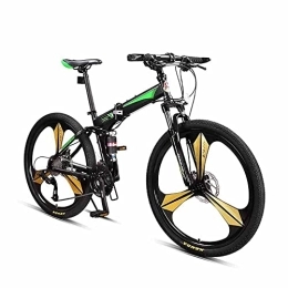 PY Folding Mountain Bike PY 26 inch Folding Mountain Bike with Full Suspension Mtb High Carbon Steel Frame, Featu3 Spoke Wheels and 27 Speed, Double Disc Brake and Dual Suspension Anti-Slip Bicycles / Black Green / 26Inch 27Speed
