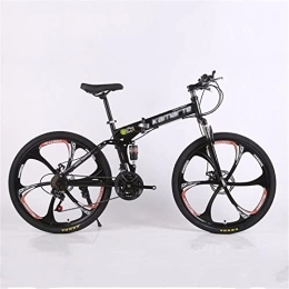 QCLU Folding Mountain Bike QCLU 24 / 26 Inch Folding Mountain Bike, 21 Speed, Variable Speed, Off-Road, Double Damping, Double Disc, Brakes, Men' s Bicycle, Outdoor Riding, Adult (Color : Black, Size : 24 inch)