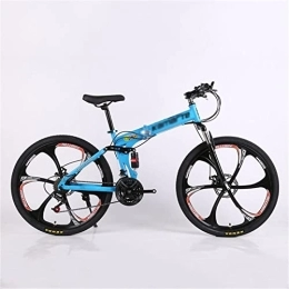 QCLU Folding Mountain Bike QCLU 24 / 26 Inch Folding Mountain Bike, 21 Speed, Variable Speed, Off-Road, Double Damping, Double Disc, Brakes, Men' s Bicycle, Outdoor Riding, Adult (Color : Blue, Size : 24 inch)