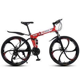 QCLU 26 Inch Folding Mountain Bike, Disc Brakes Hardtail MTB, Trekking Bike Men Bike Girls Bike, Red,/White/Yellow/Black, 21 Speed (Color : Red)