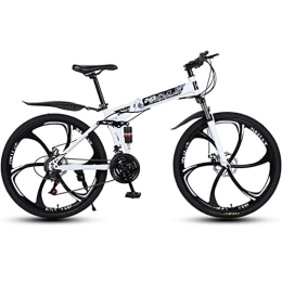 QCLU Bike QCLU 26 Inch Mountain Bike, Unisex Folding Bike, Freewheel Derailleur Gears, Foldable Mountain Bike Men, Full Suspension, Ladies Bike, 24speed (Color : White, Size : 24-Speed)