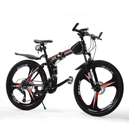 QIANG Folding Mountain Bike QIANG Foldable Mountain Bike MTB Bicycle 24 / 26 Inches 21 Speed Steel Frame Hydraulic Shock Absorption Dual Disc Brake Folding Bike, Black-24inch-One-piecewheel