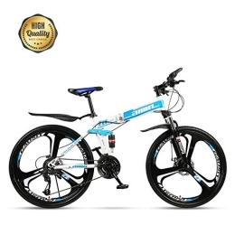 QIANG Folding Mountain Bike QIANG Folding Mountain Bicycle Men'S Light Work Adult Adult 21 Speed Portable Adult 16 / 20 Inch Small Student Male Bicycle Folding Bicycle Bike Carrier, Blue-26inch-One-piecewheel