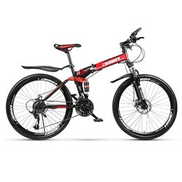 QIANG Folding Mountain Bike QIANG Mountain Bike Foldable, MTB Bicycle, 21 Speed Fast Folding 24 / 26inch Mountain Bike With Dual Disc Brakes, Red-24inch-Spokeswheel