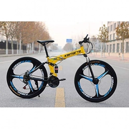 Qj Folding Mountain Bike Qj Mountain Bike, 24" inch 3-Spoke Wheels High-carbon Steel Frame, Dual Suspension Folding Bike with Disc Brakes, Yellow, 21Speed