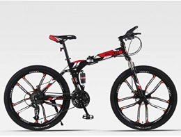 Qj Folding Mountain Bike Qj Mountain Bike 27 Speed Steel Frame 26 Inches Dual Suspension Folding Bike, Black red
