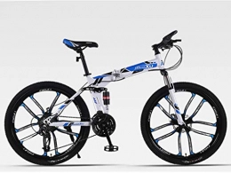 Qj Folding Mountain Bike Qj Mountain Bike 27 Speed Steel Frame 26 Inches Dual Suspension Folding Bike, White Blue