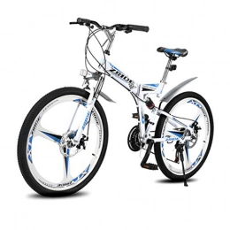 Qj Folding Mountain Bike Qj Mountain Bike Bicycle 27 Speed MTB 26 Inches Dual Suspension Folding Bike, Blue