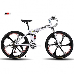 Qj Folding Mountain Bike Qj Mountain Bike Folding Frame, 24 inch 6-Spoke Wheels MTB Bike, Dual Suspension Bike with Disc Brakes, White, 24Speed