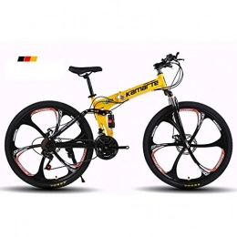 Qj Folding Mountain Bike Qj Mountain Bike Folding Frame, 26inch 6-Spoke Wheels MTB Bike, Dual Suspension Mens Bike with Disc Brakes, Yellow, 27Speed