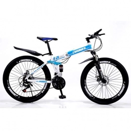 Qj Bike Qj Mountain Bike High-carbon Steel Frame 26 Inches Folding Bike with Double Disc Brake, Blue, 21Speed