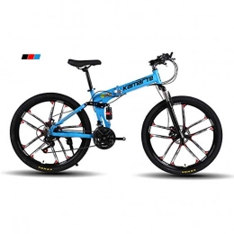 Qj Folding Mountain Bike Qj Mountain Bike Speed High-carbon Steel Frame 26 Inches 10-Spoke Wheels Dual Suspension Folding Bike with Disc Brakes, Blue, 27Speed