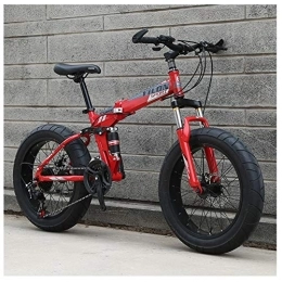 QMMD Folding Mountain Bike QMMD 20-Inch Mountain Bikes, Kids Folding Bicycle, Fat Tire Anti-Slip Bikes, 21-24-27-Speed Drivetrain Dual-Suspension Mountain Bike, Dual Disc Brake Bike, A Spokes, 24 speed