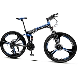 QMMD Bike QMMD 24-Inch Mountain Bikes, Adult Folding Dual-Suspension Mountain Bike, Mens 21-24-27-30-Speed Mountain Trail Bike, Womens Road Anti-Slip Bikes, Bicycle, blue 3 Spoke, 24 speed