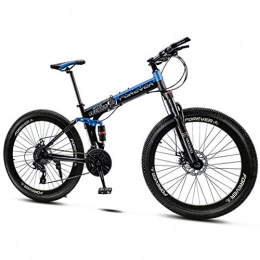 QMMD Bike QMMD 24-Inch Mountain Bikes, Adult Folding Dual-Suspension Mountain Bike, Mens 21-24-27-30-Speed Mountain Trail Bike, Womens Road Anti-Slip Bikes, Bicycle, blue Spokes, 30 speed