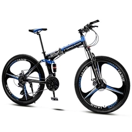 QMMD Folding Mountain Bike QMMD 26-Inch Mountain Bikes, Foldable Frame Dual Suspension Bicycle, Mens 21-24-27-30-Speed Anti-Slip Bikes, Adult Mountain Trail Bike with Dual Disc Brake, blue 3 Spoke, 24 speed