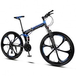 QMMD Folding Mountain Bike QMMD Folding Mountain Bikes, 24-Inch Full Suspension Bicycle, Adult Mountain Trail Bike with Dual Disc Brake, 21-24-27-30- Speeds Anti-Slip Bikes, Bikes, blue 6 Spoke, 21 speed